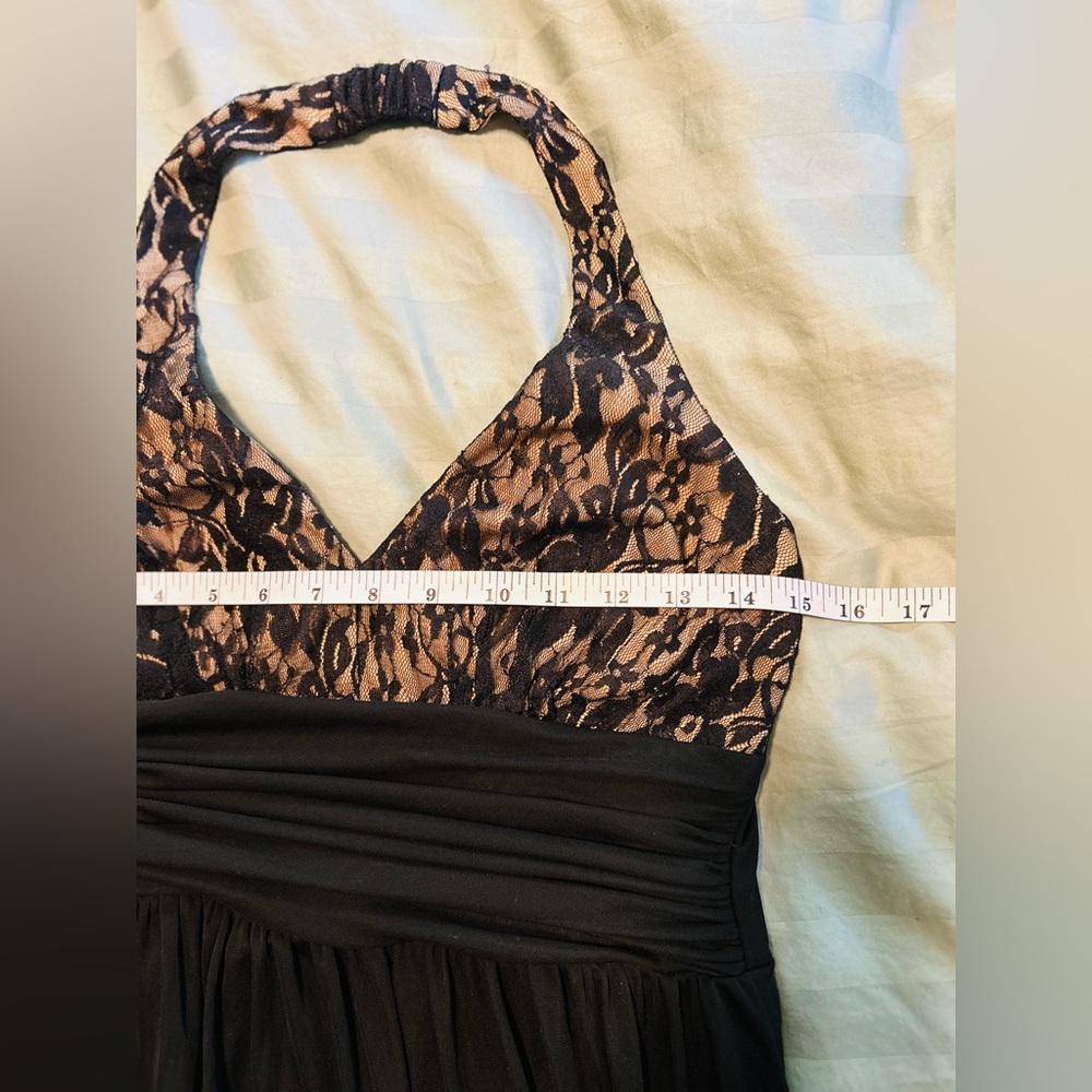 B. Smart Classic Nude Lace Black Halter Maxi Dress Size 6 - Picture 4 of 6